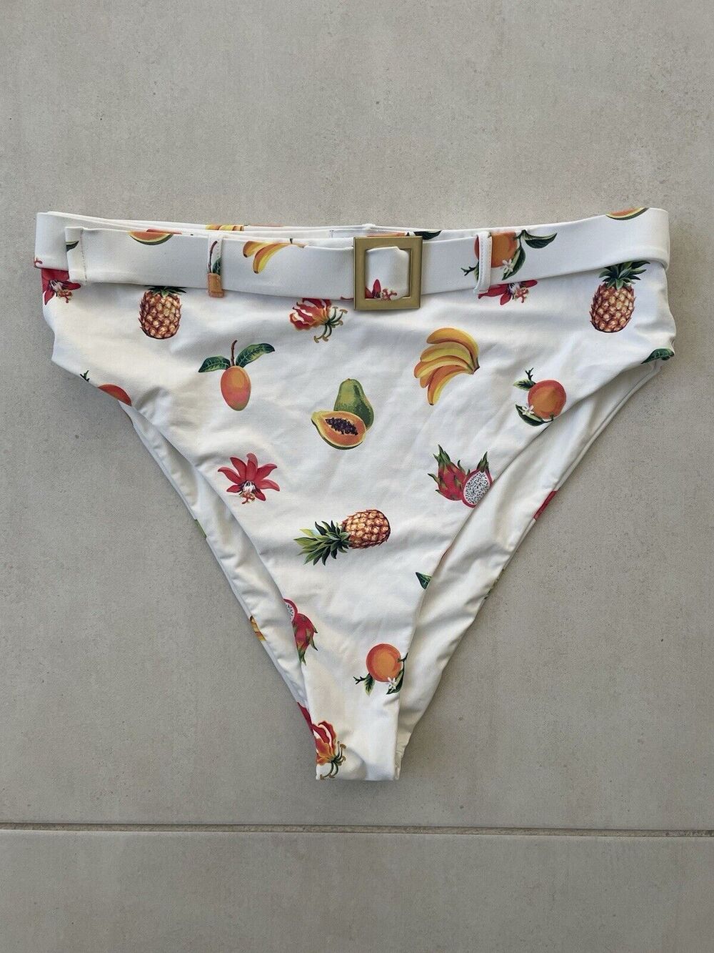 We Wore What Swim Bikini Bottom High Waist Belted Print Swimwear